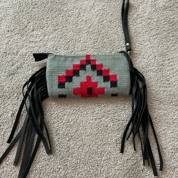 Clutch Purse. American Darling. Western fringe Aztec print wrist clutch - Picture 3 of 6